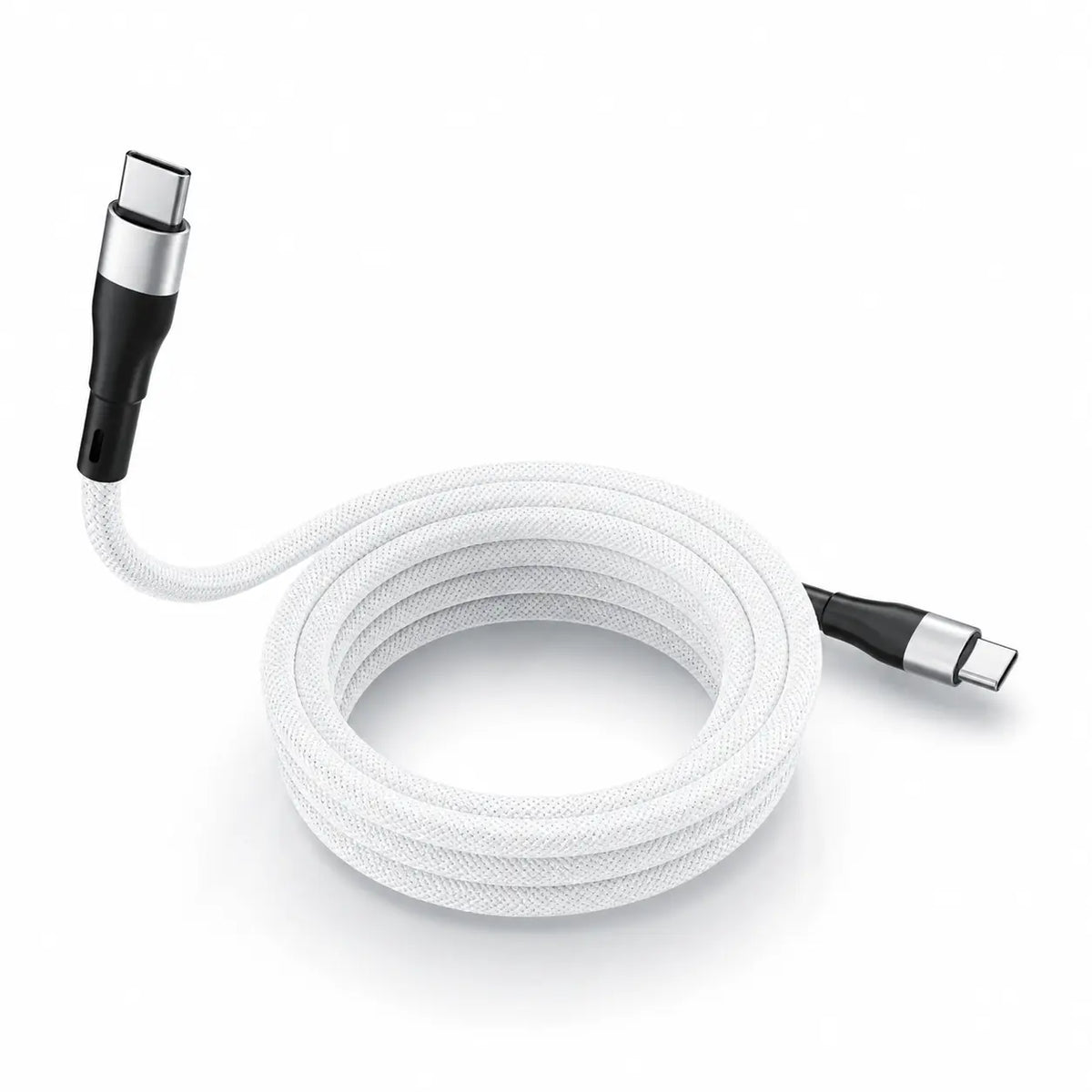 Titanium White coiled magnetic braided charging cable with two reversible connectors #color_Titanium White