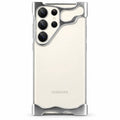 Silver metal bumper case on a cream Samsung phone