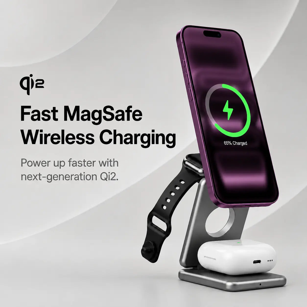 Foldable 3-in-1 Apple charger designed for compact travel charging