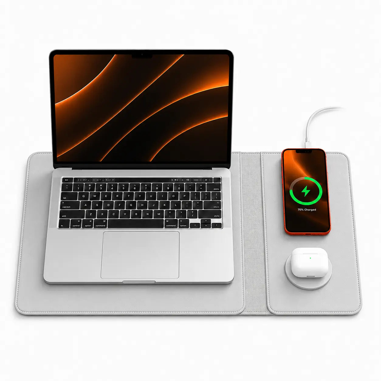 aTravel laptop sleeve with built-in wireless charging for Apple devices