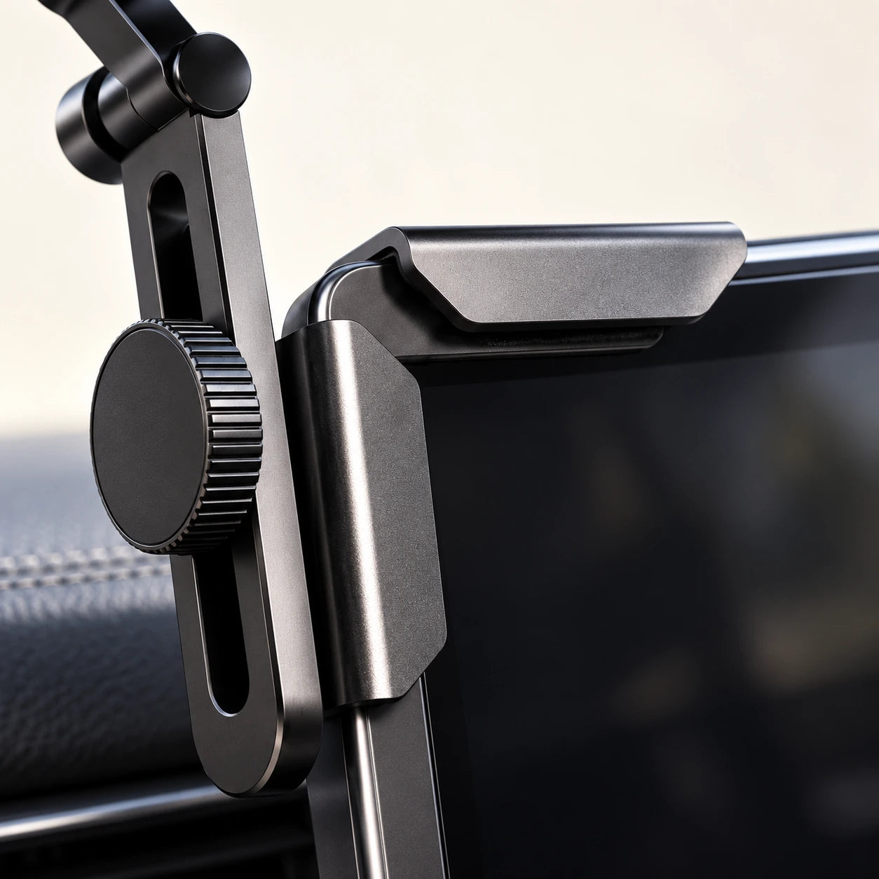 Close-up of the padded mounting bracket fitted over a car display corner.